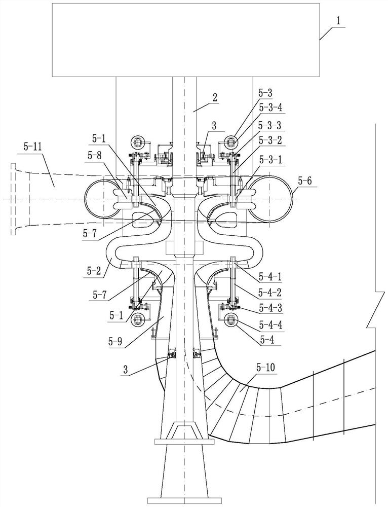 Composite shafting supporting method for two-stage runner of vertical two-stage mixed-flow water turbine