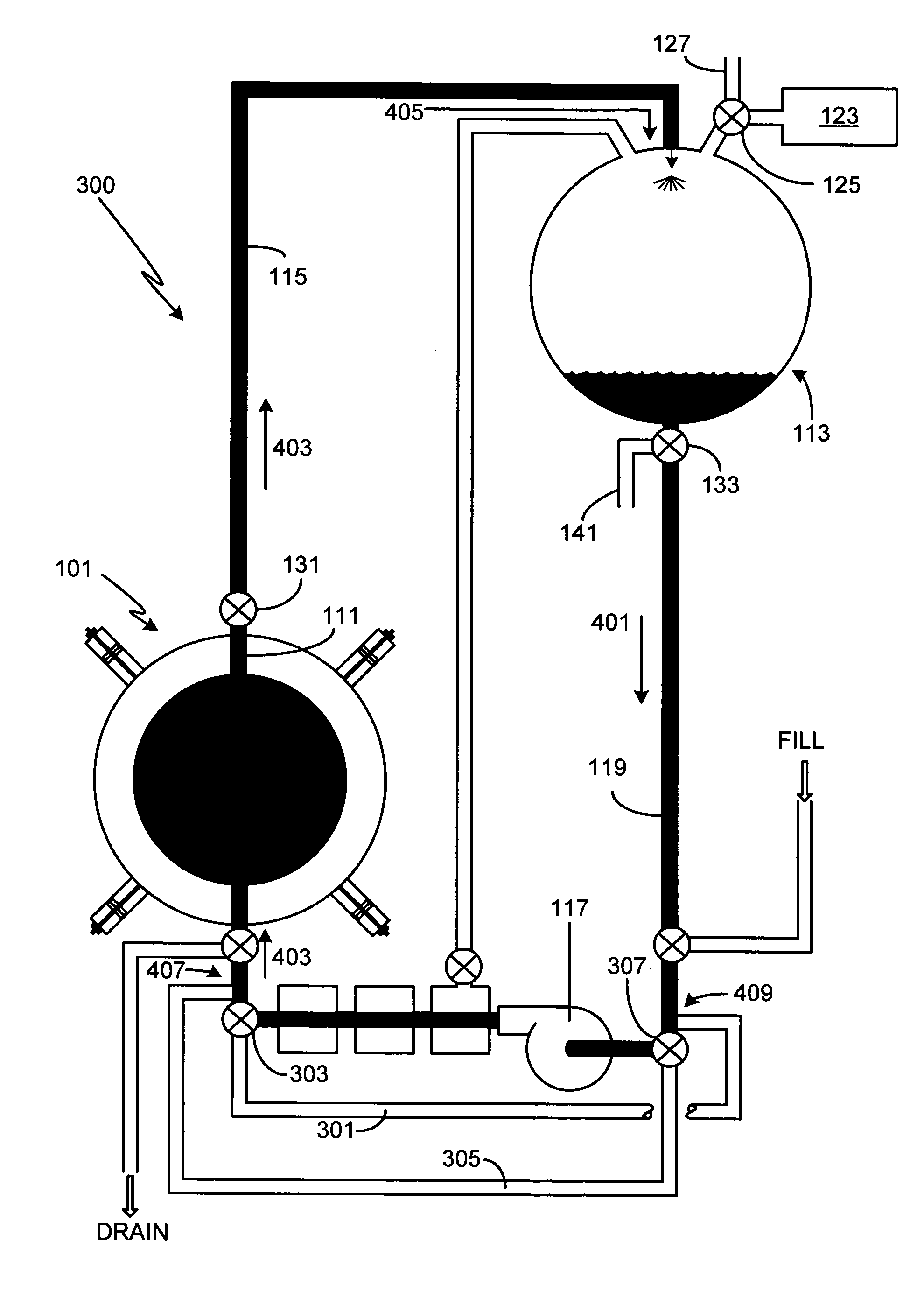 Cavitation fluid circulatory system for a cavitation chamber