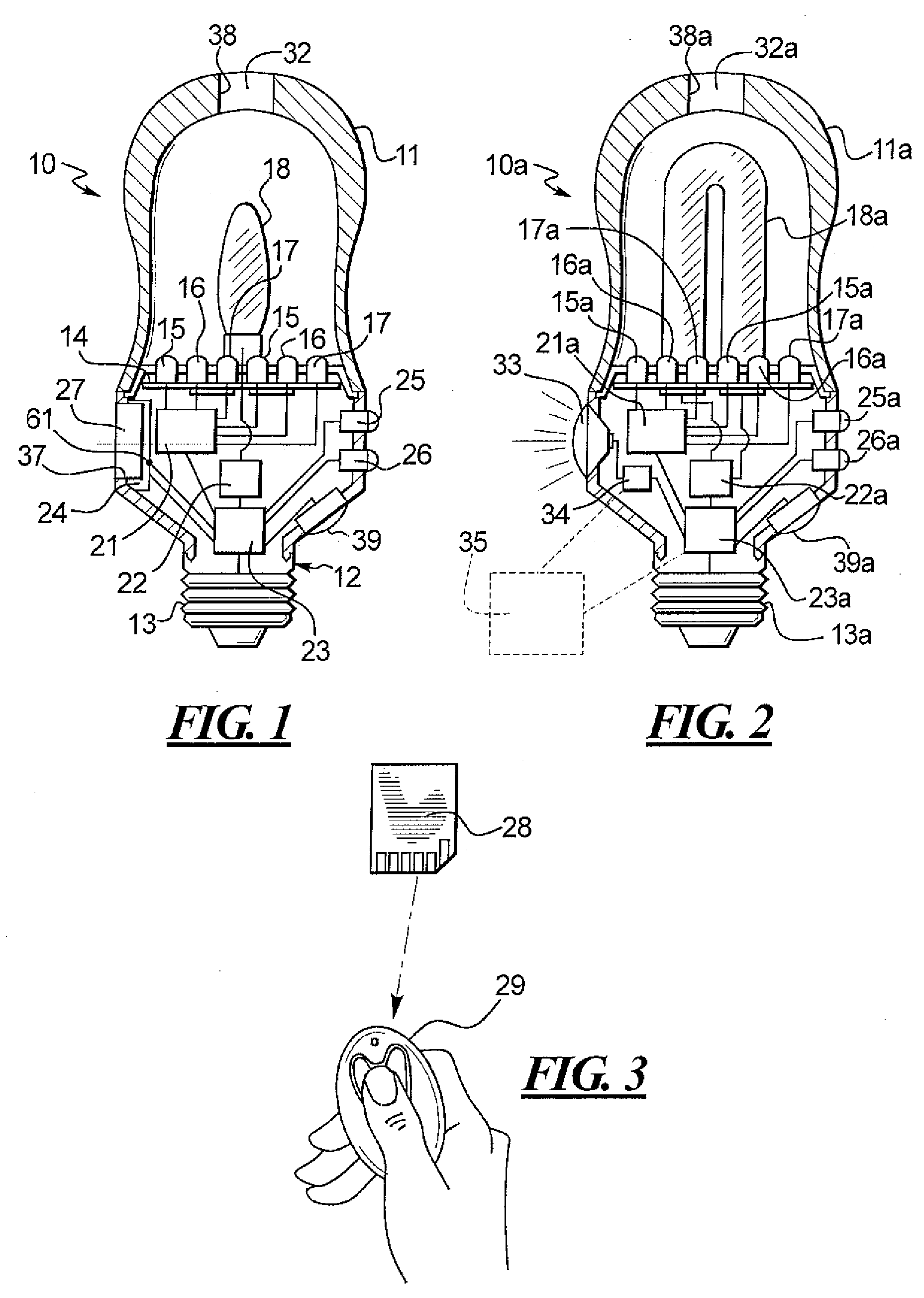 Color changing light devices with active ingredient and sound emission for mood enhancement