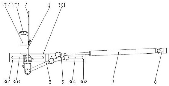 On-line length measuring and positioning device for pipe rod in integrated catwalk for well repair in oil field and use method of on-line length measuring and positioning device