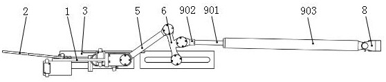 On-line length measuring and positioning device for pipe rod in integrated catwalk for well repair in oil field and use method of on-line length measuring and positioning device