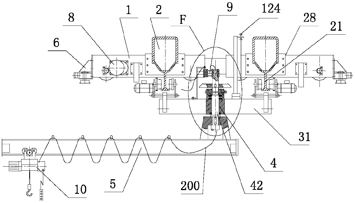 Crane provided with suspended car and balancing end beams and capable of rotating at any angle