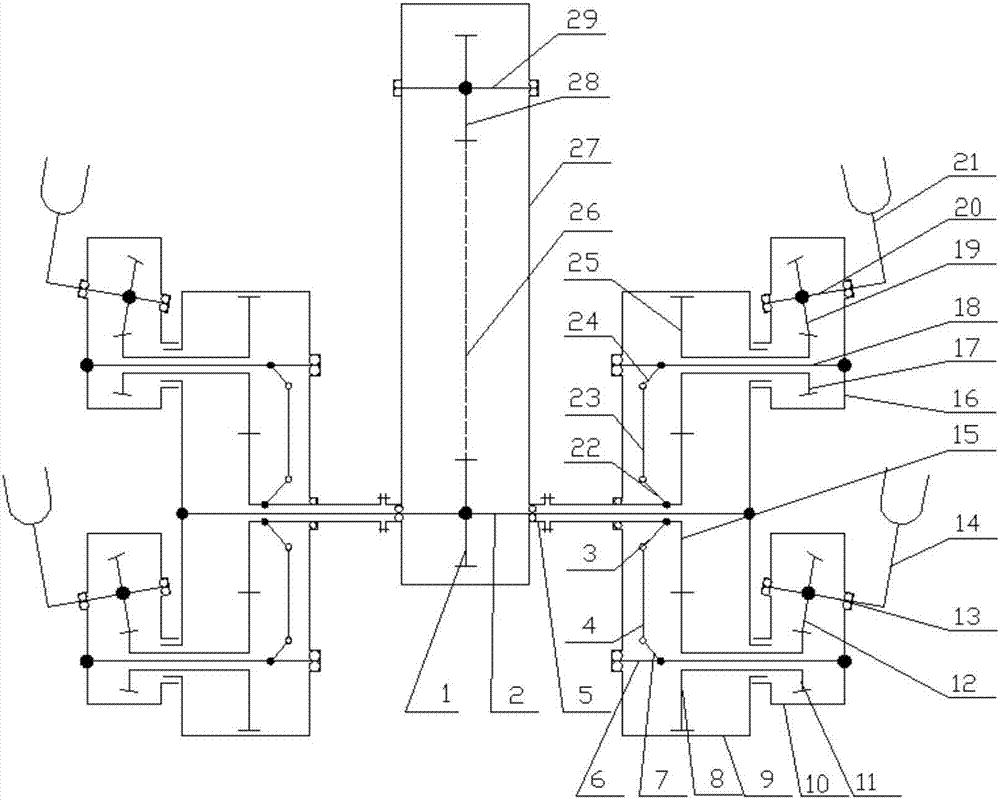 Bevel gear-elliptical gear eccentric wheel rocking bar combined-type wide and narrow row spacing transplanting mechanism