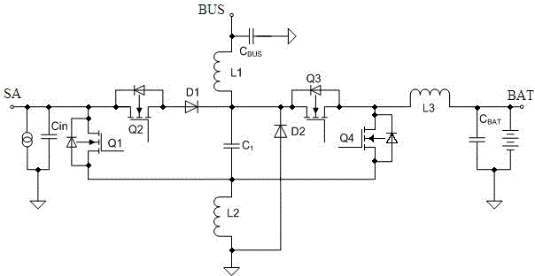 Three-port DC-DC (direct current) converter topology circuit