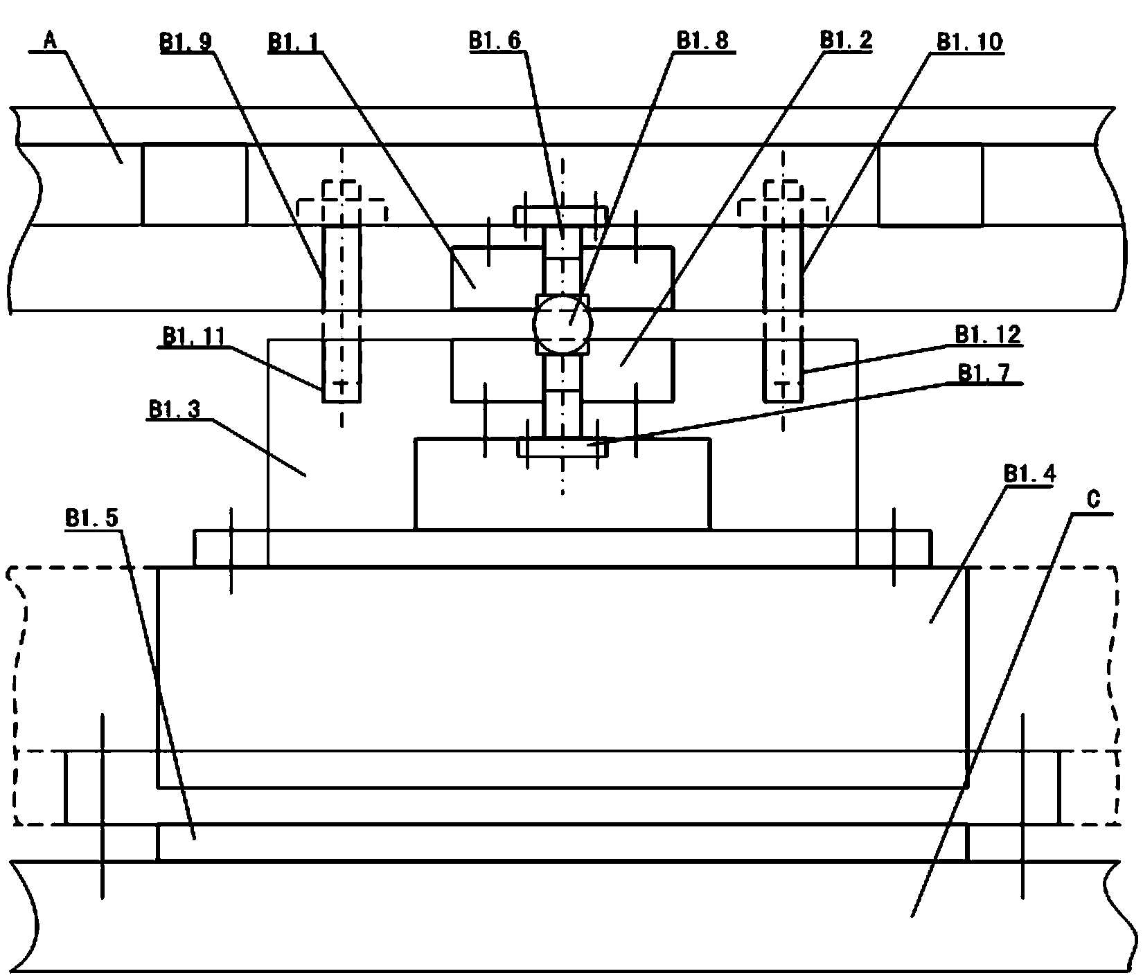 Online full-redundancy mass and mass center measurement device based on upper weighing sensor and lower weighing sensor arranged in vertical mirror image mode