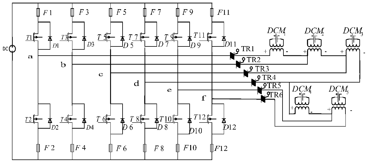 Five-direct-current-motor series-connection direct torque fault-tolerant control method and system