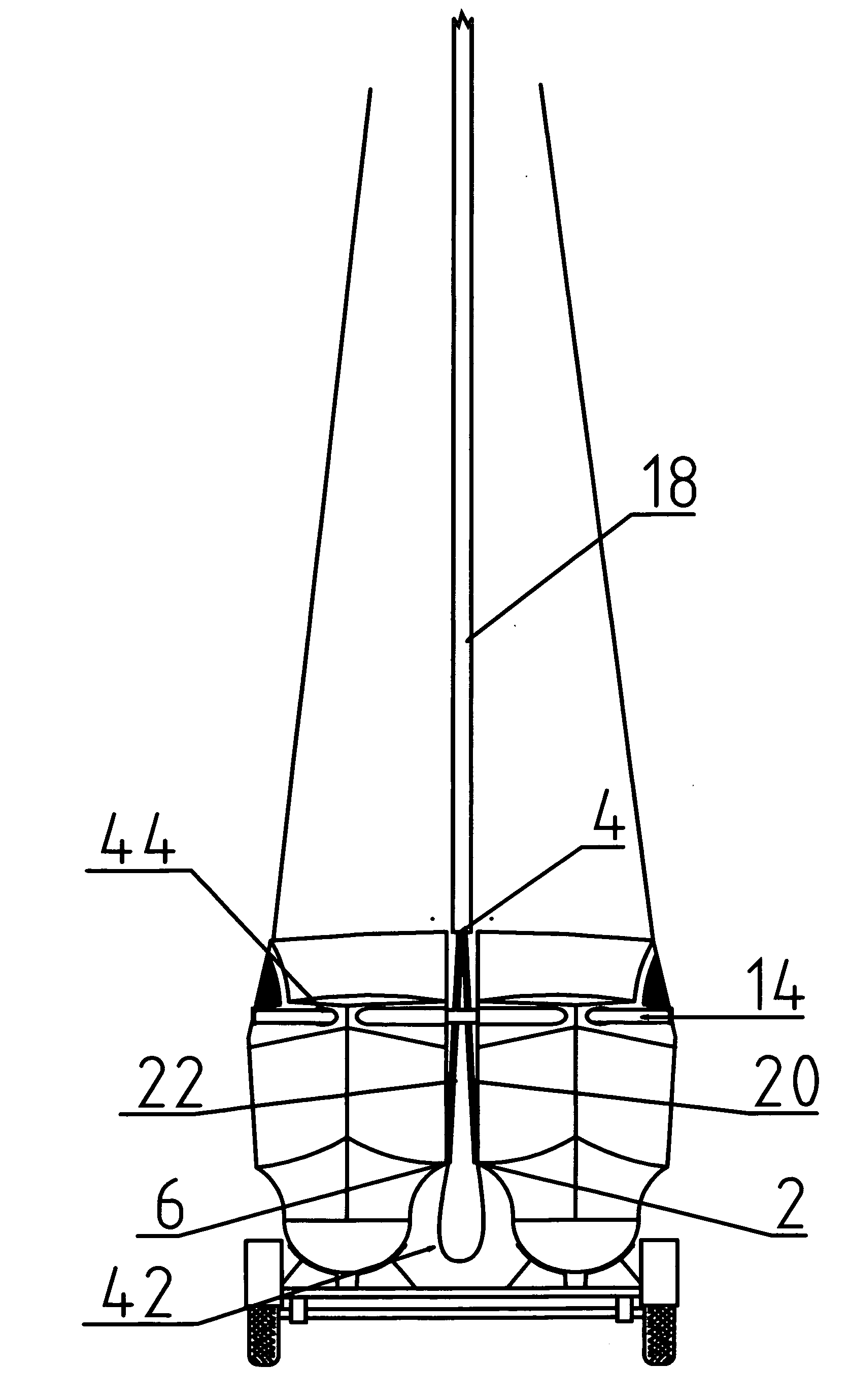 Mechanism for collapsible catamaran