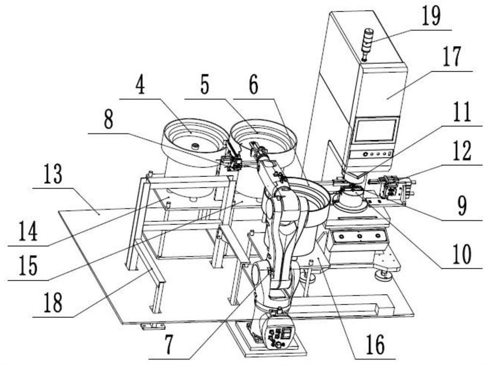 An automatic press-fitting device for an engine ball head ball socket collar assembly