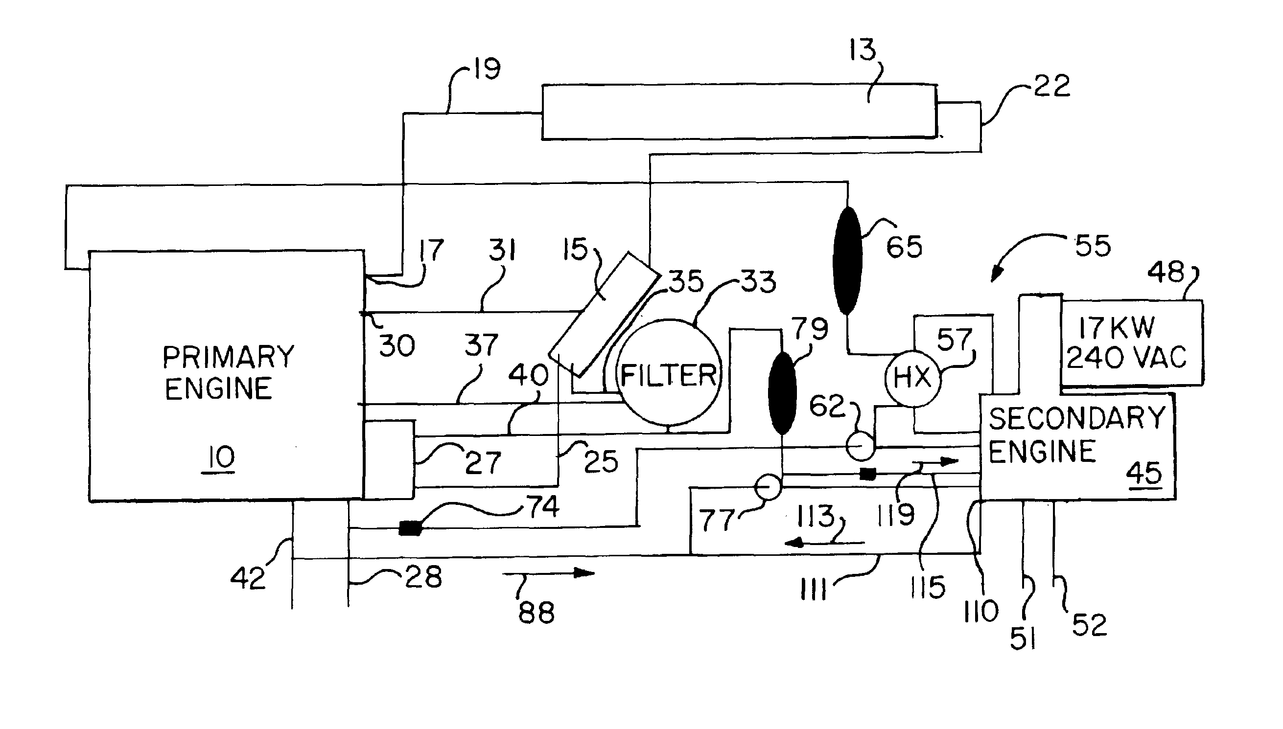 System and method for supplying auxiliary power to a large diesel engine