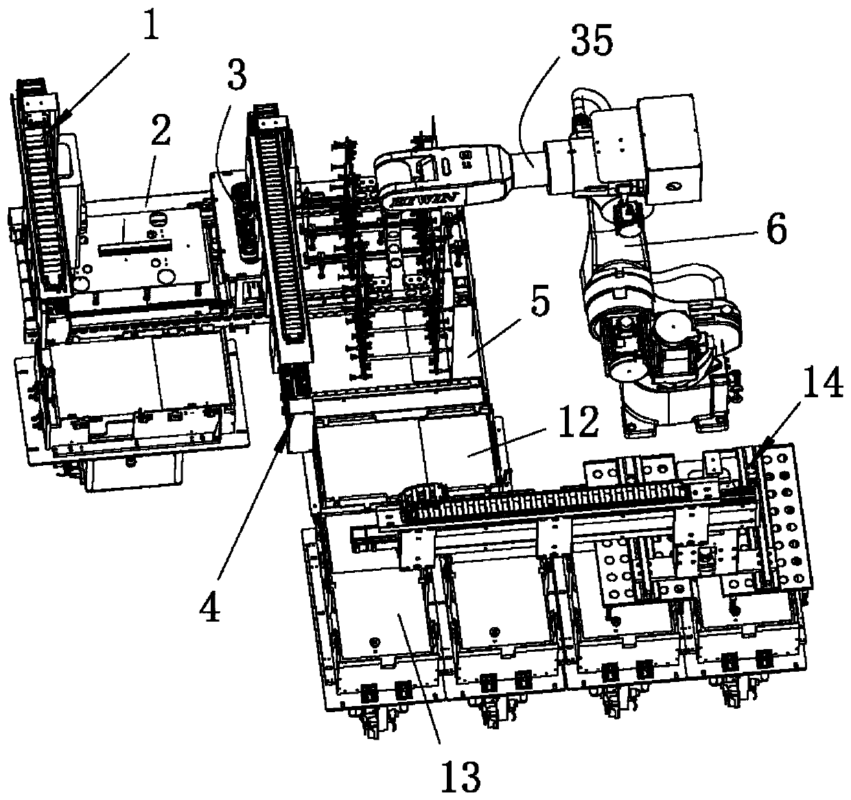 Automatic plate taking and putting device with mechanical arms matched with code reading