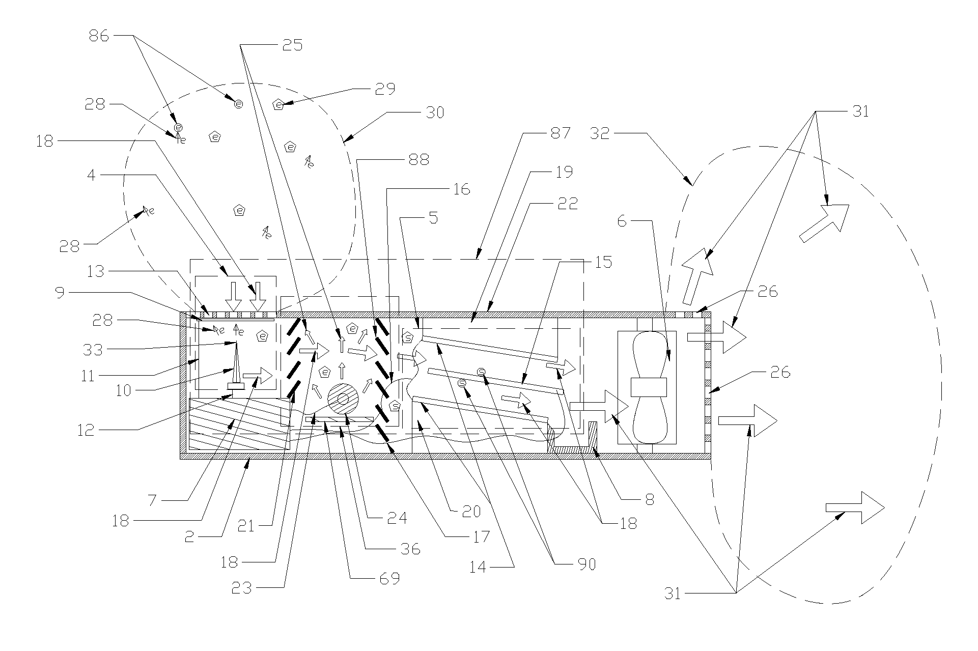 Supercharged electrostatic air filtration device