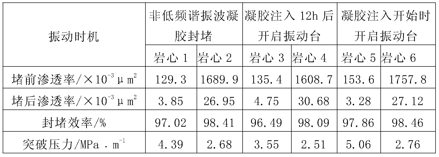 Low-frequency resonance wave assisted gel plugging performance evaluation testing device and method