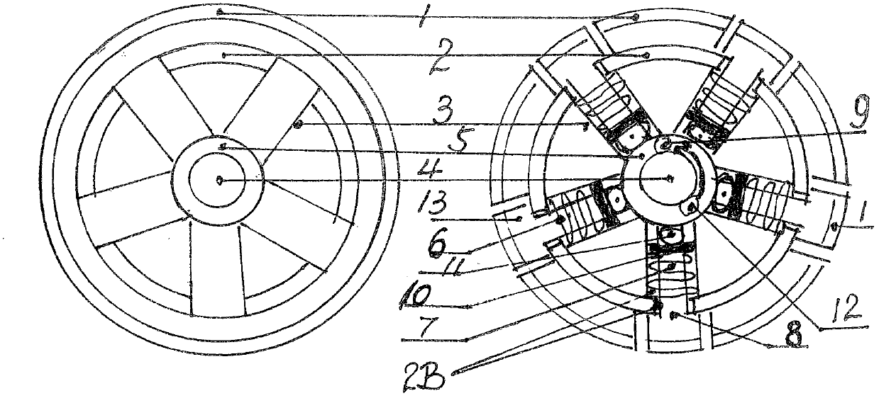 Self-locking deformation wheel with movable spoke