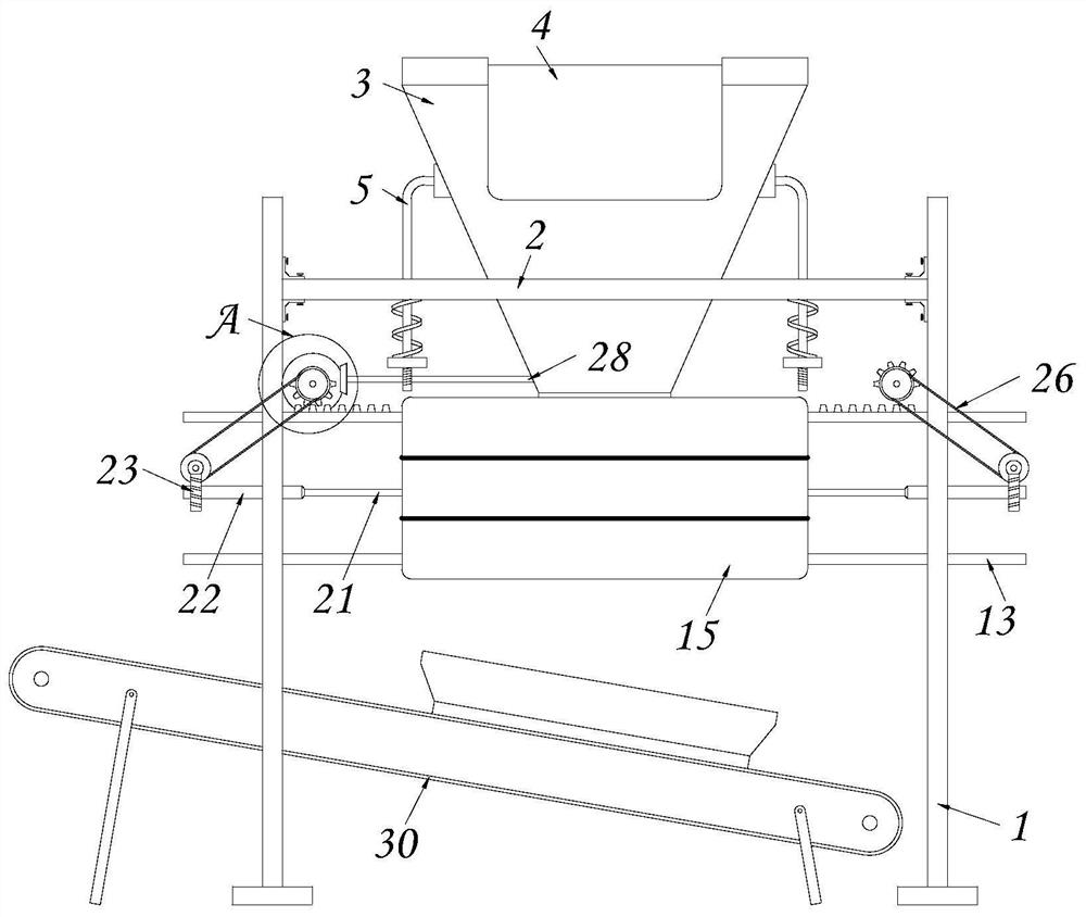 Material adhesion preventing feeding system for potassium calcium magnesium sulfate bagging