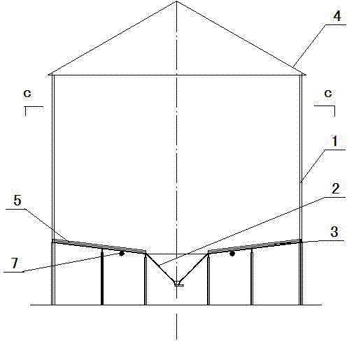 Vibratory discharge silo with central discharge hopper and discharge method