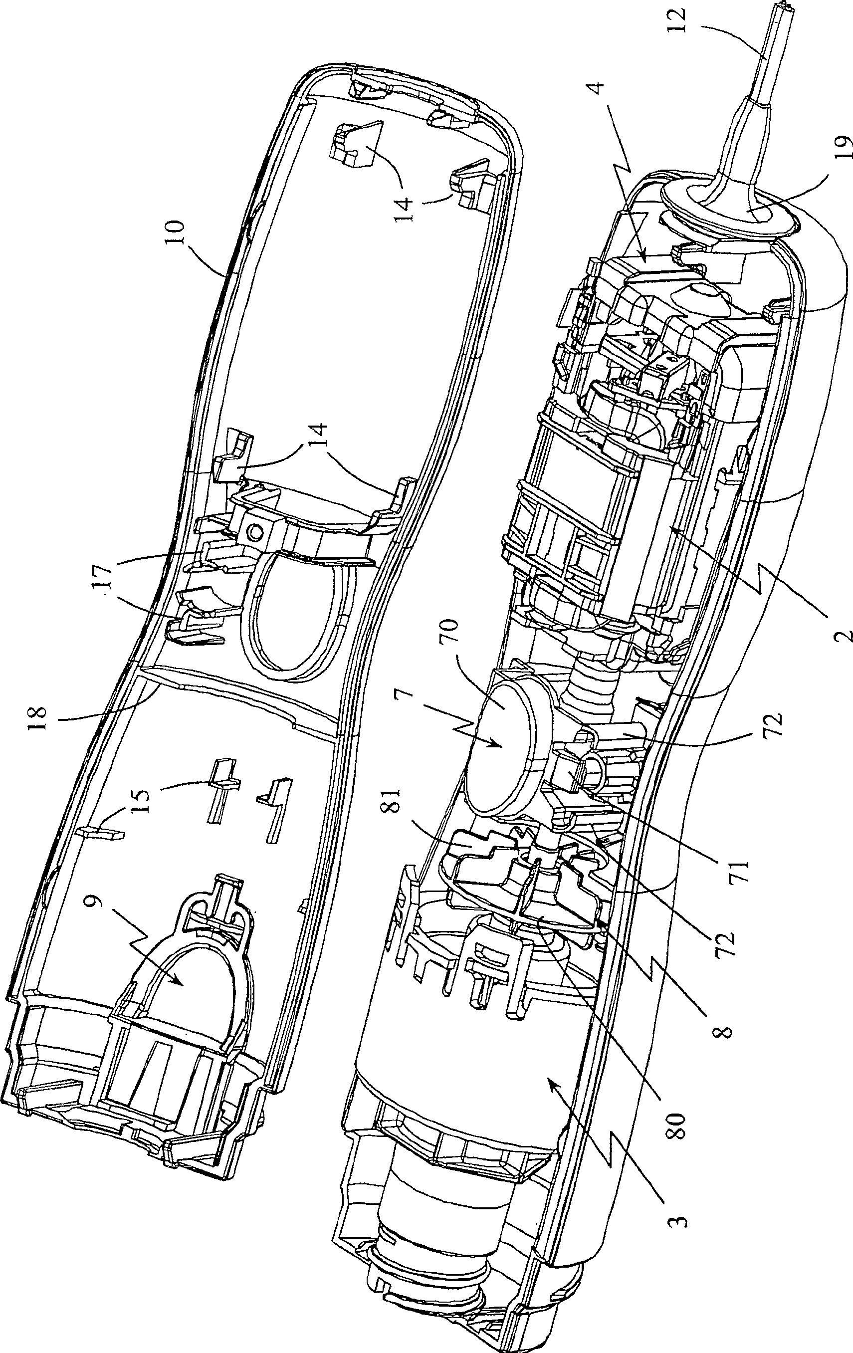 Housing for electrical household cooking appliance designed to be hand-held in different positions