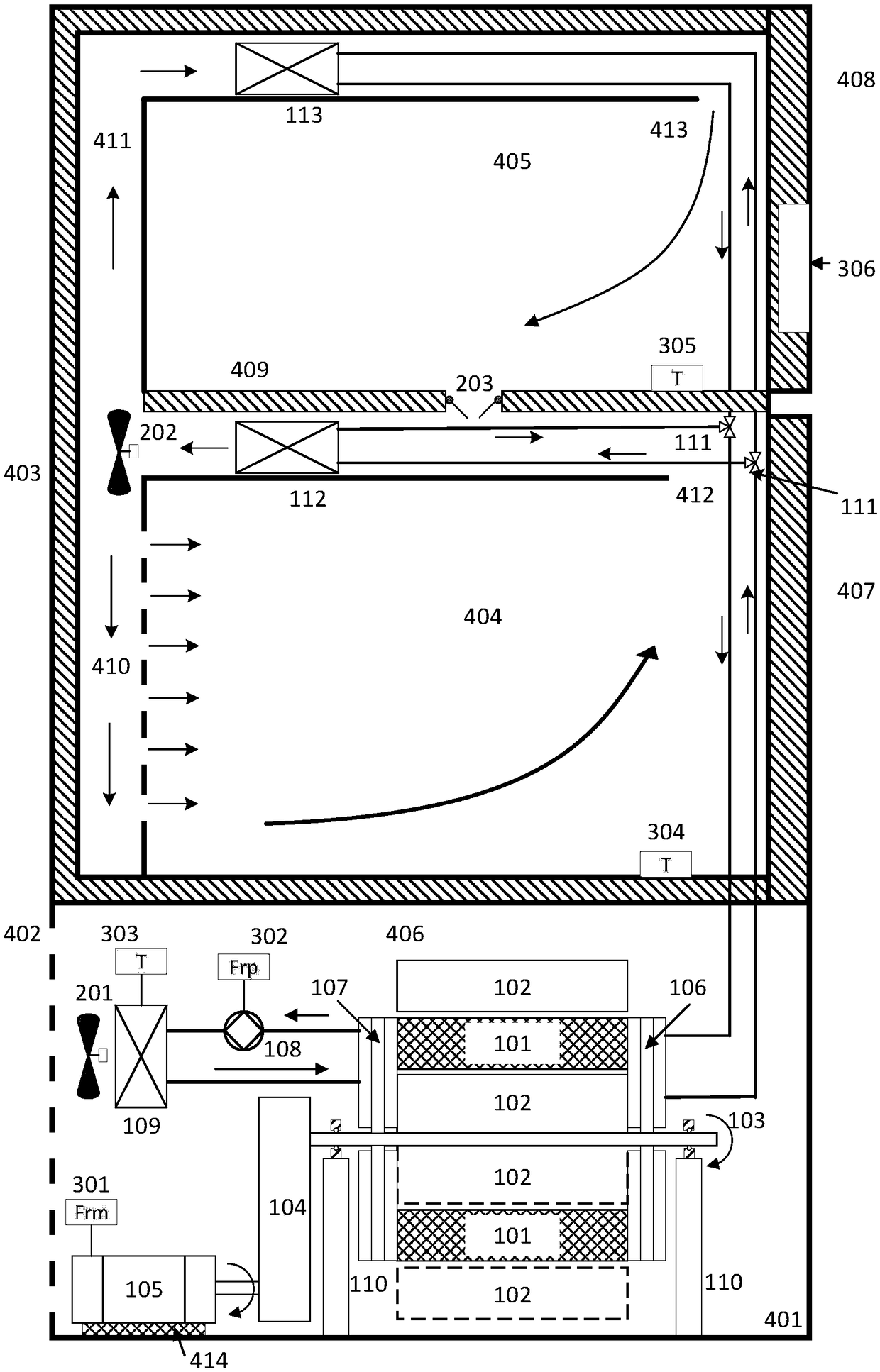 Rotary type magnetic refrigerator-based upright air-cooled multiple-temperature zone refrigerator and control method thereof