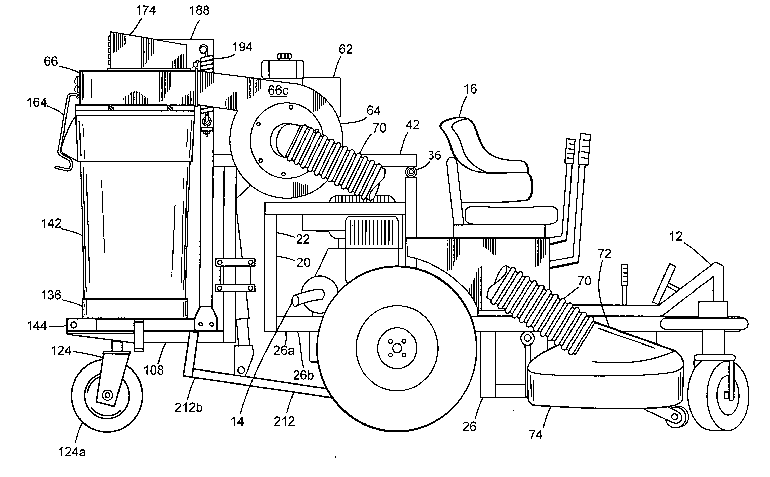 Vacuum collector assembly for lawn tractors