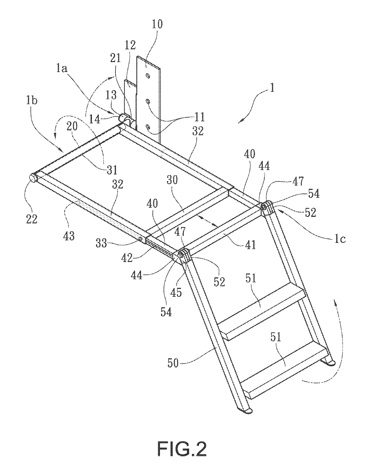 Foldable ladder structure for automobile cargo bed