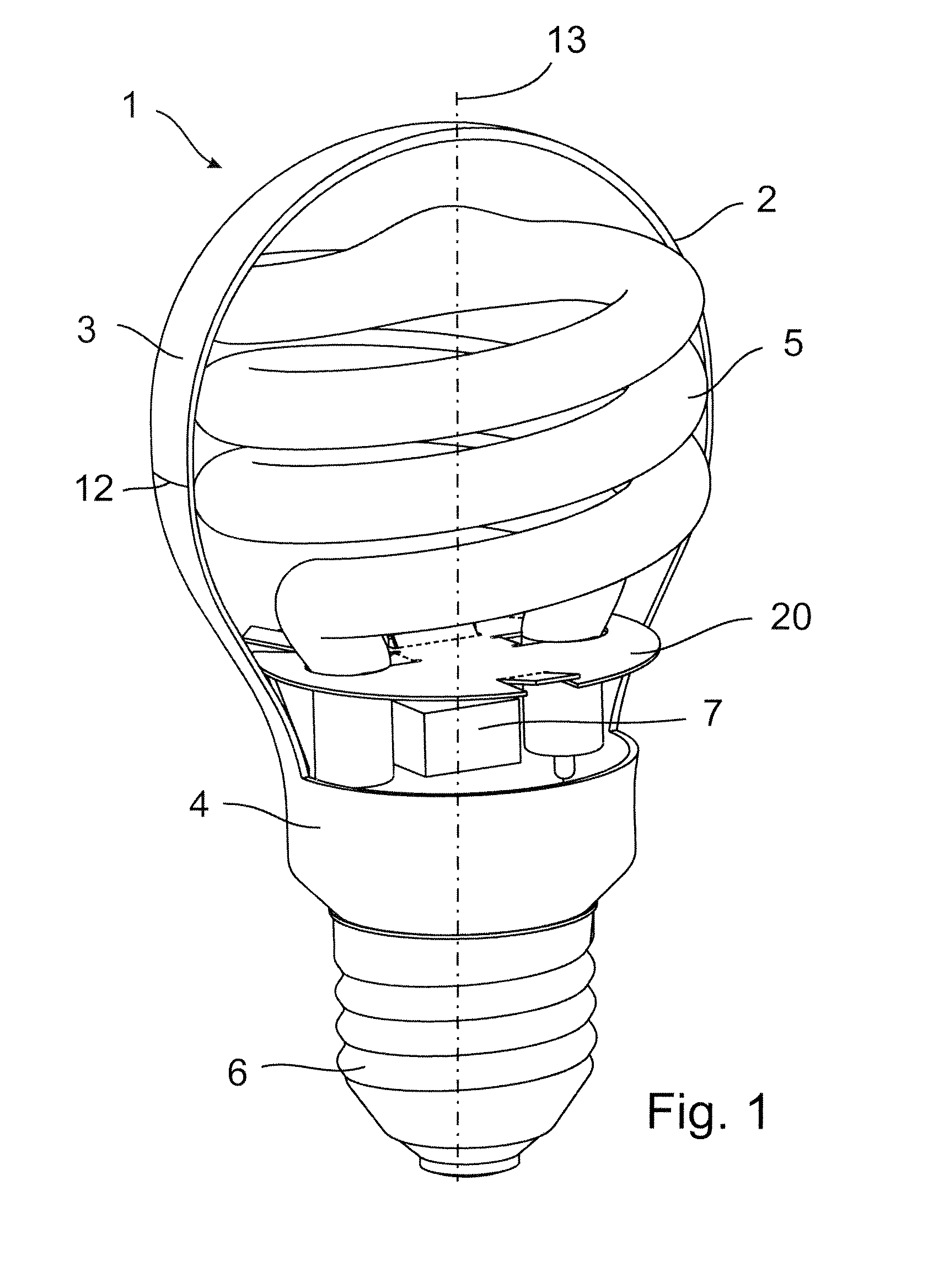 Compact fluorescent lamp with outer envelope and method for manufacturing