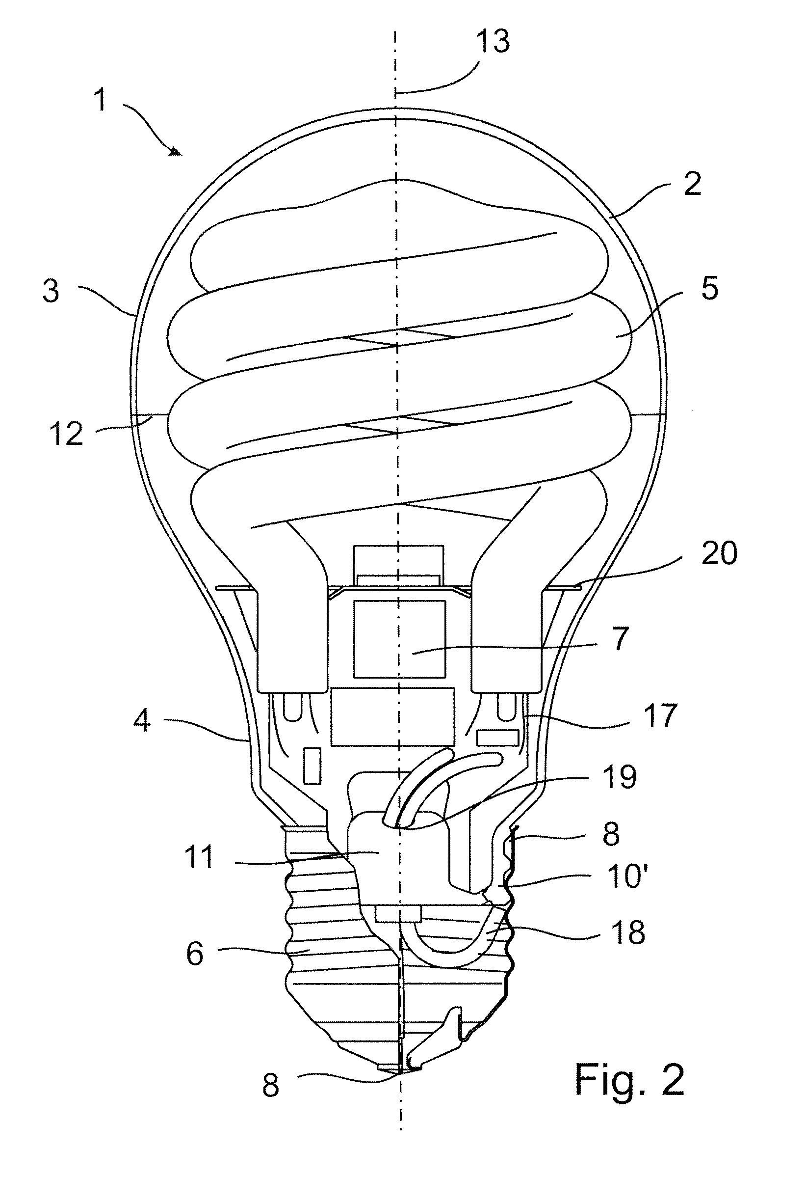 Compact fluorescent lamp with outer envelope and method for manufacturing