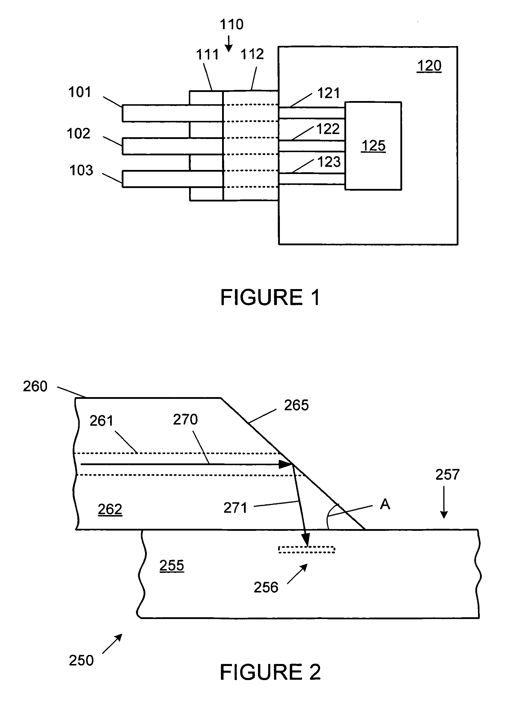 PLC for connecting optical fibers to optical or optoelectronic devices