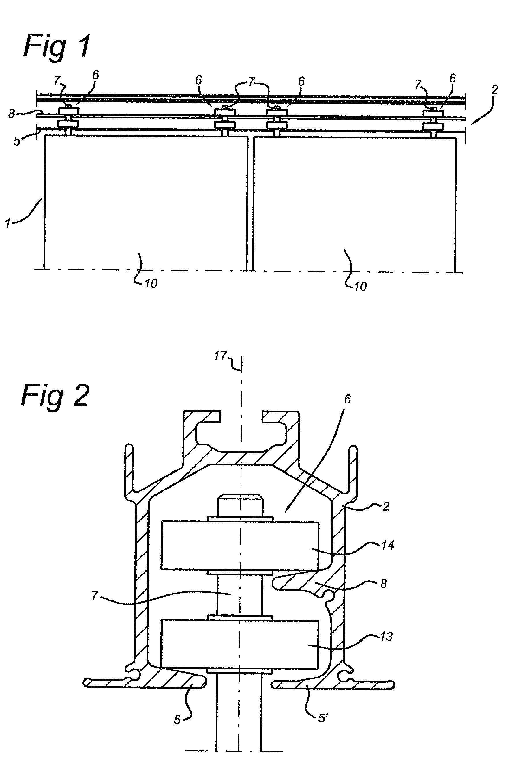 Device comprising a guide, rail system and transport mechanism for use in such a device