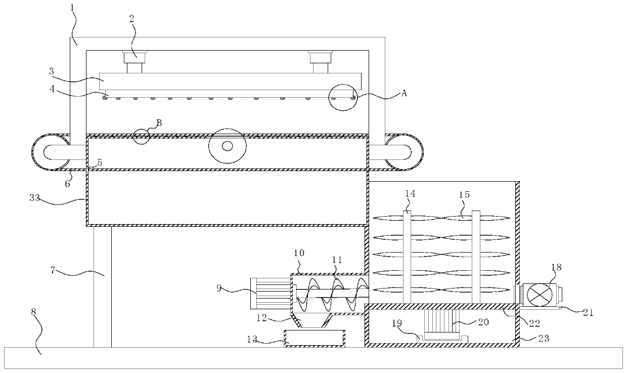 Waste cloth excess material recycling and packaging device for garment production