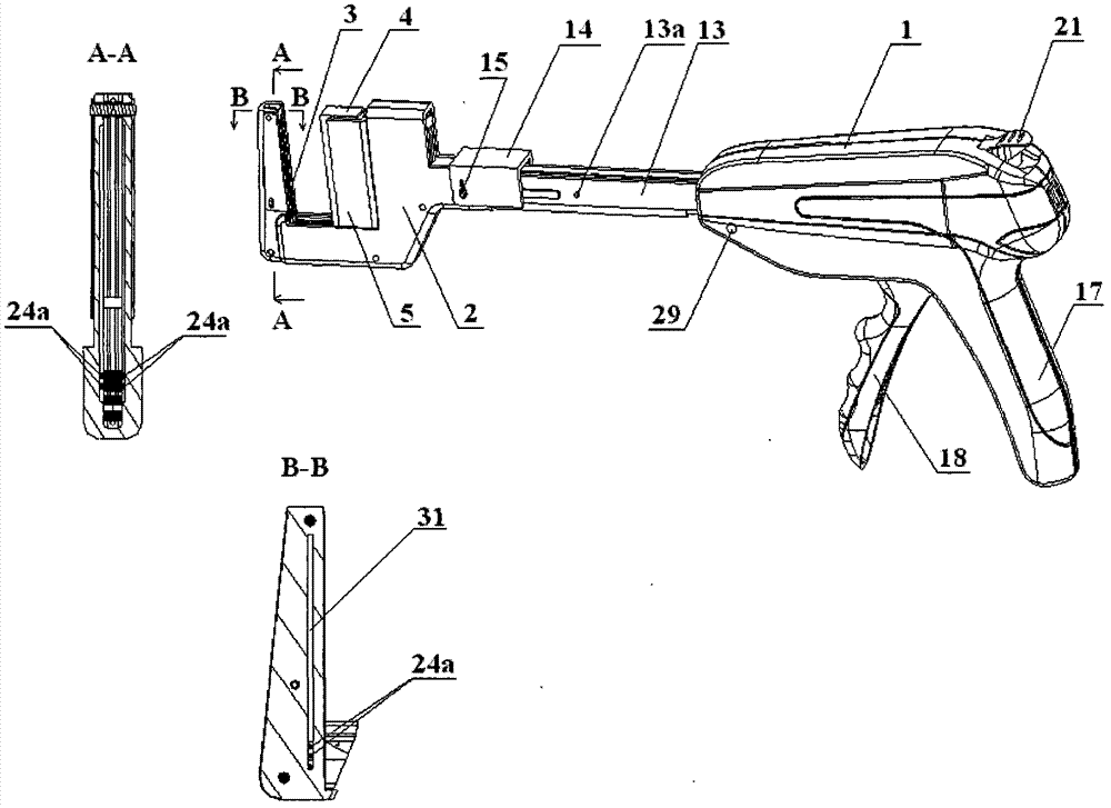 Forceps opening assembly with guiding structure and stitching instrument adopting forceps opening assembly