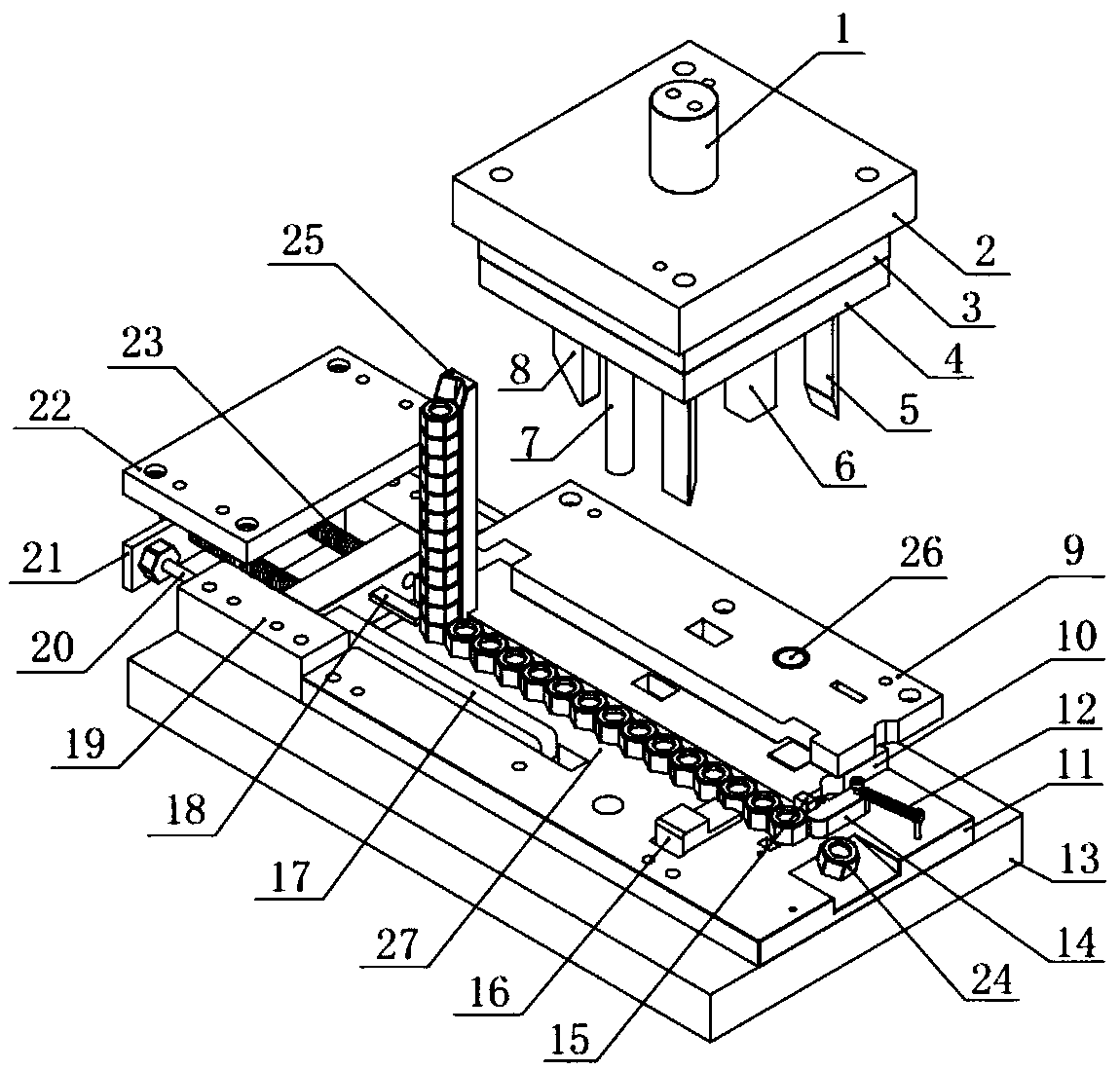 Nut automatic feeding and marking die