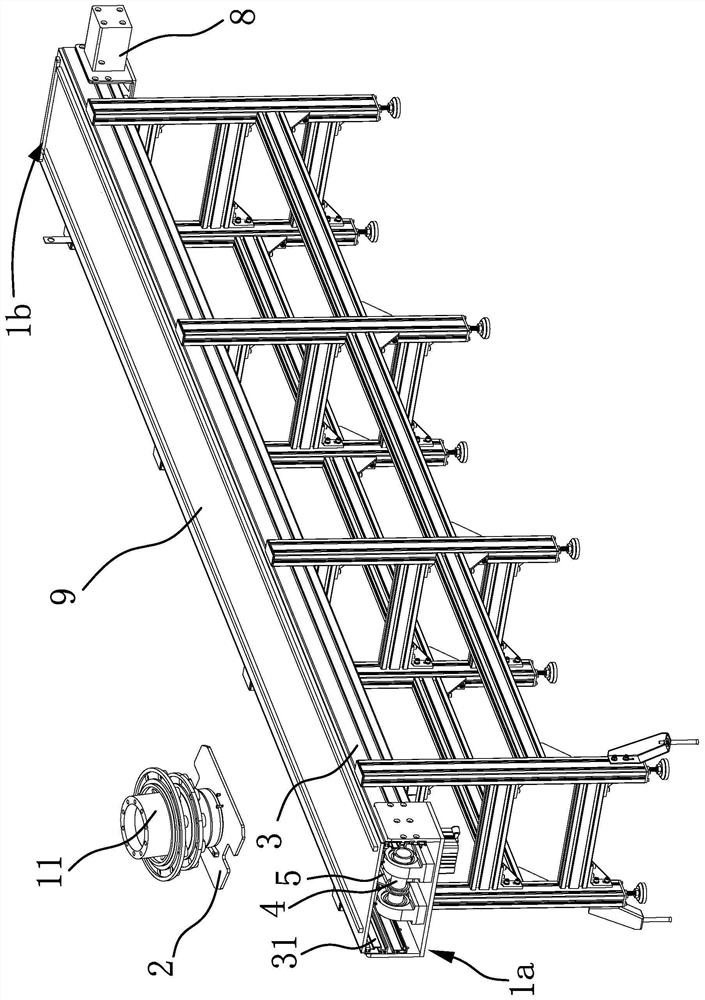 A conveying device for the production and manufacture of automobile wheel hubs