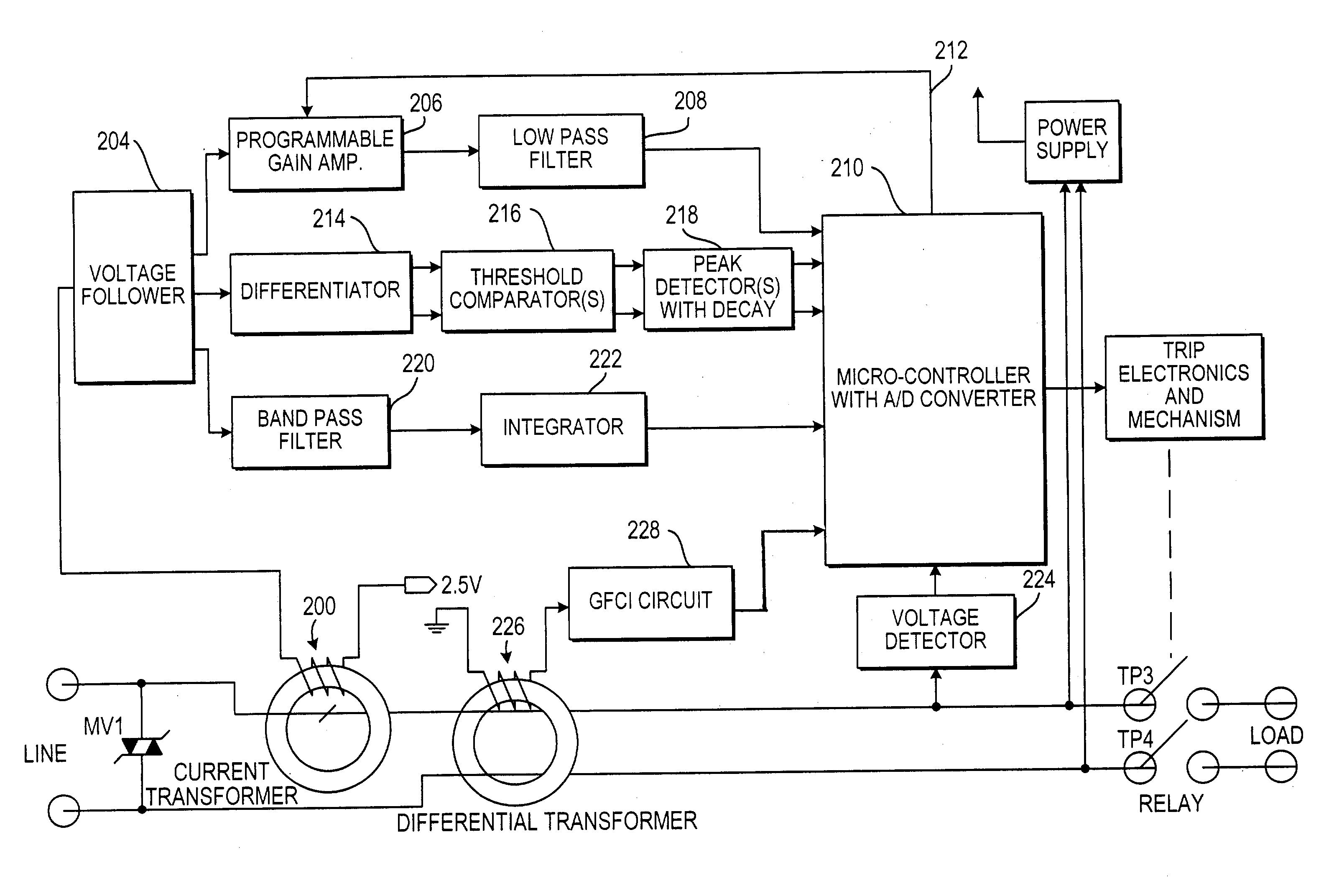 Arc fault detector with circuit interrupter