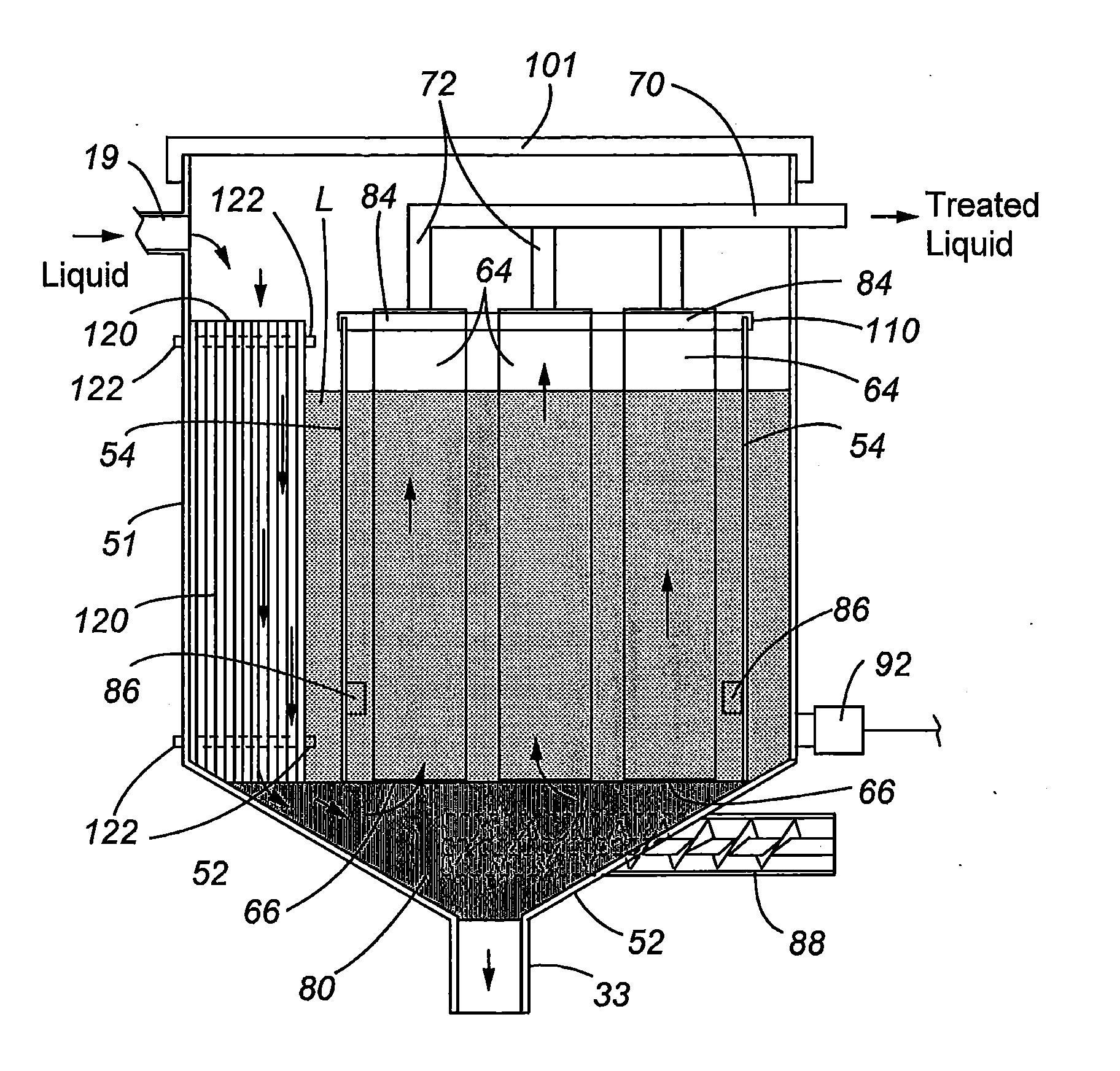 Method and apparatus for treatment of contaminated liquid