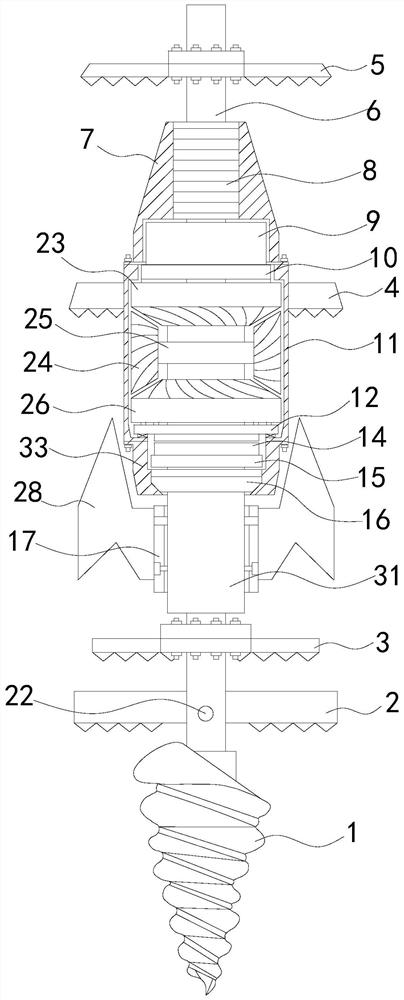 A coaxial two-way drill bit for a stable roadbed stirring pile driver