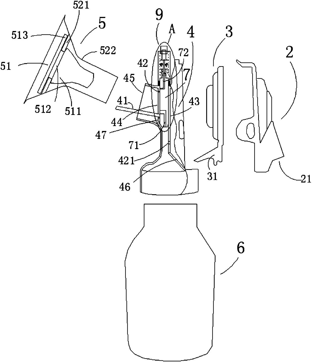 Button controlled horizontal breast pump