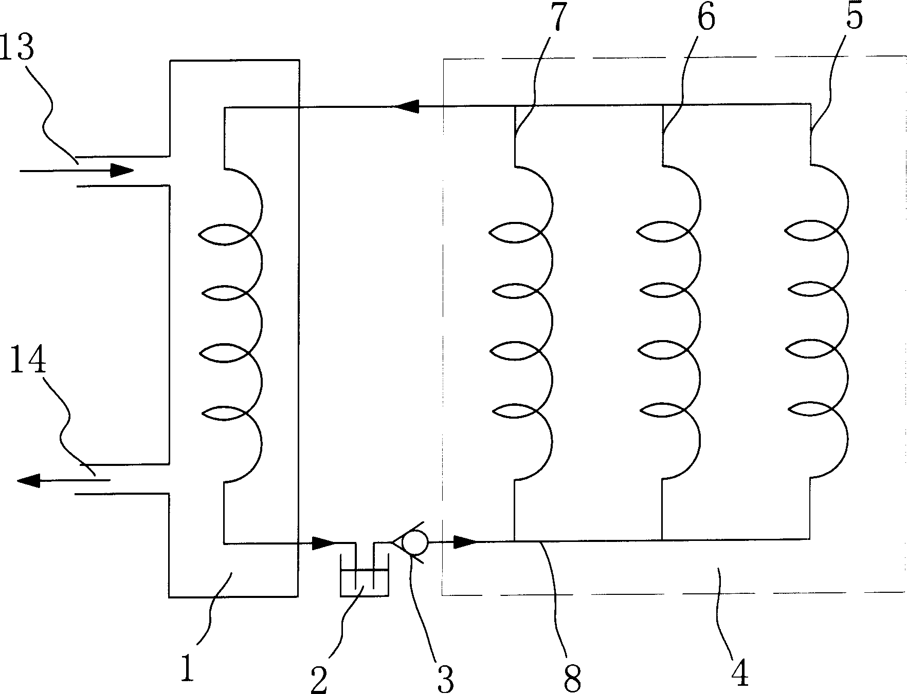 Evaporating and cooling system of electric vibration testing bench