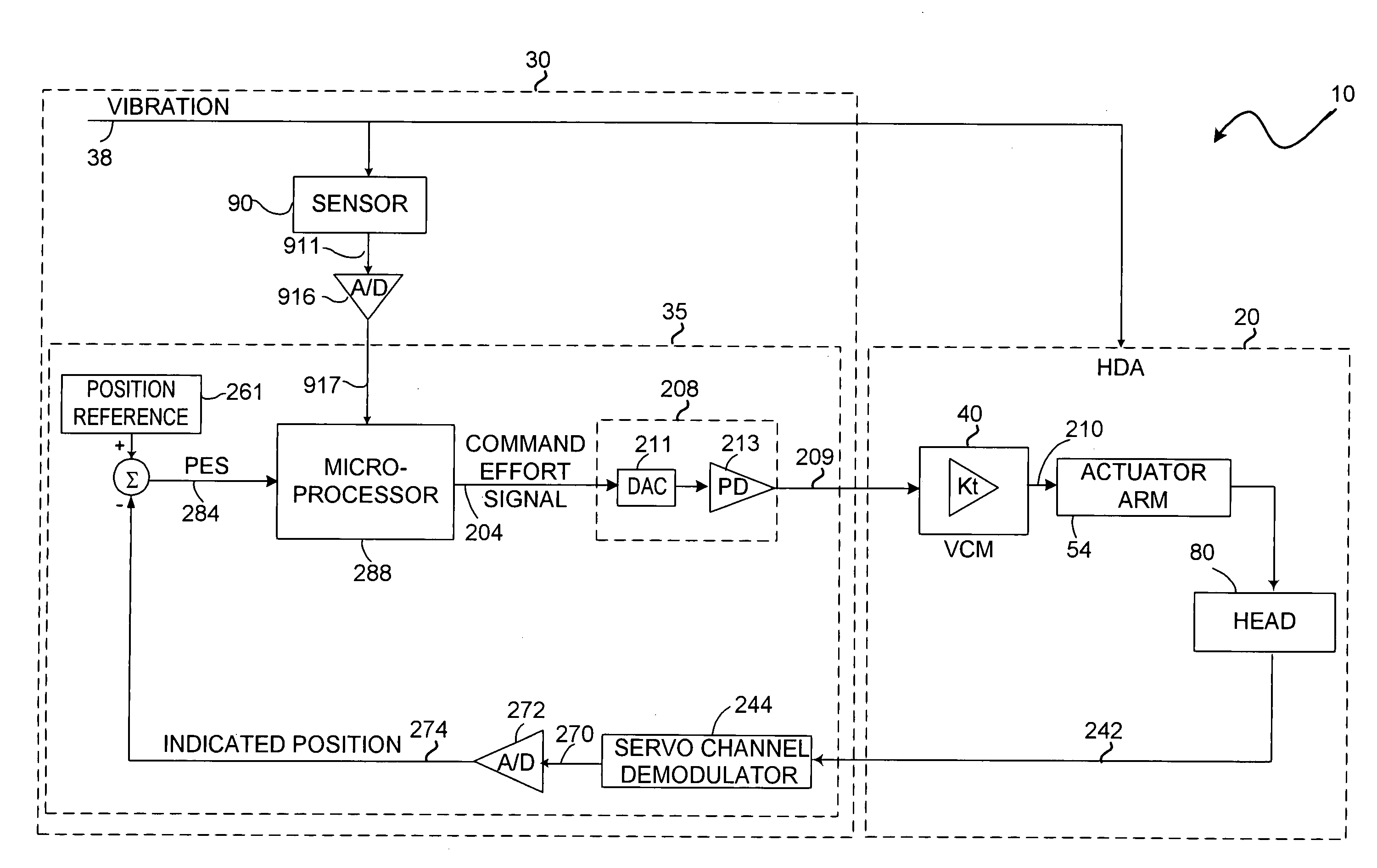 Reducing effects of rotational vibration in disk drive