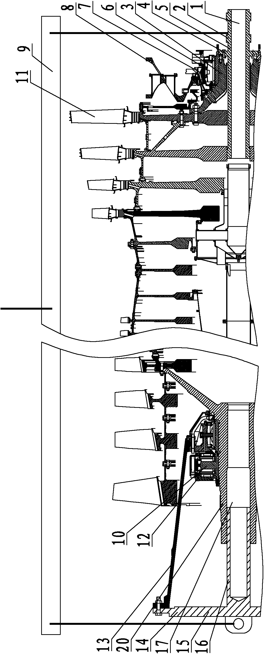 Heavy combustion engine assembling method for assembling rotor and front and rear supports in combining manner