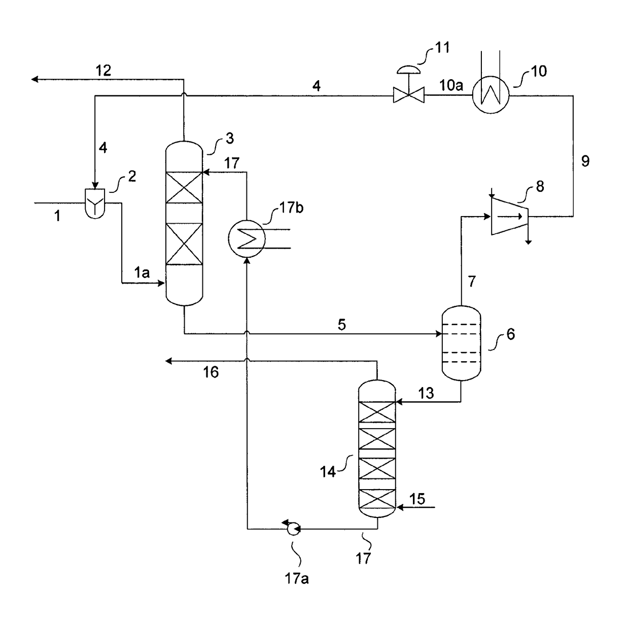 Method and apparatus for removing absorbable gases from pressurized industrial gases contaminated with absorbable gases, without supplying cooling energy