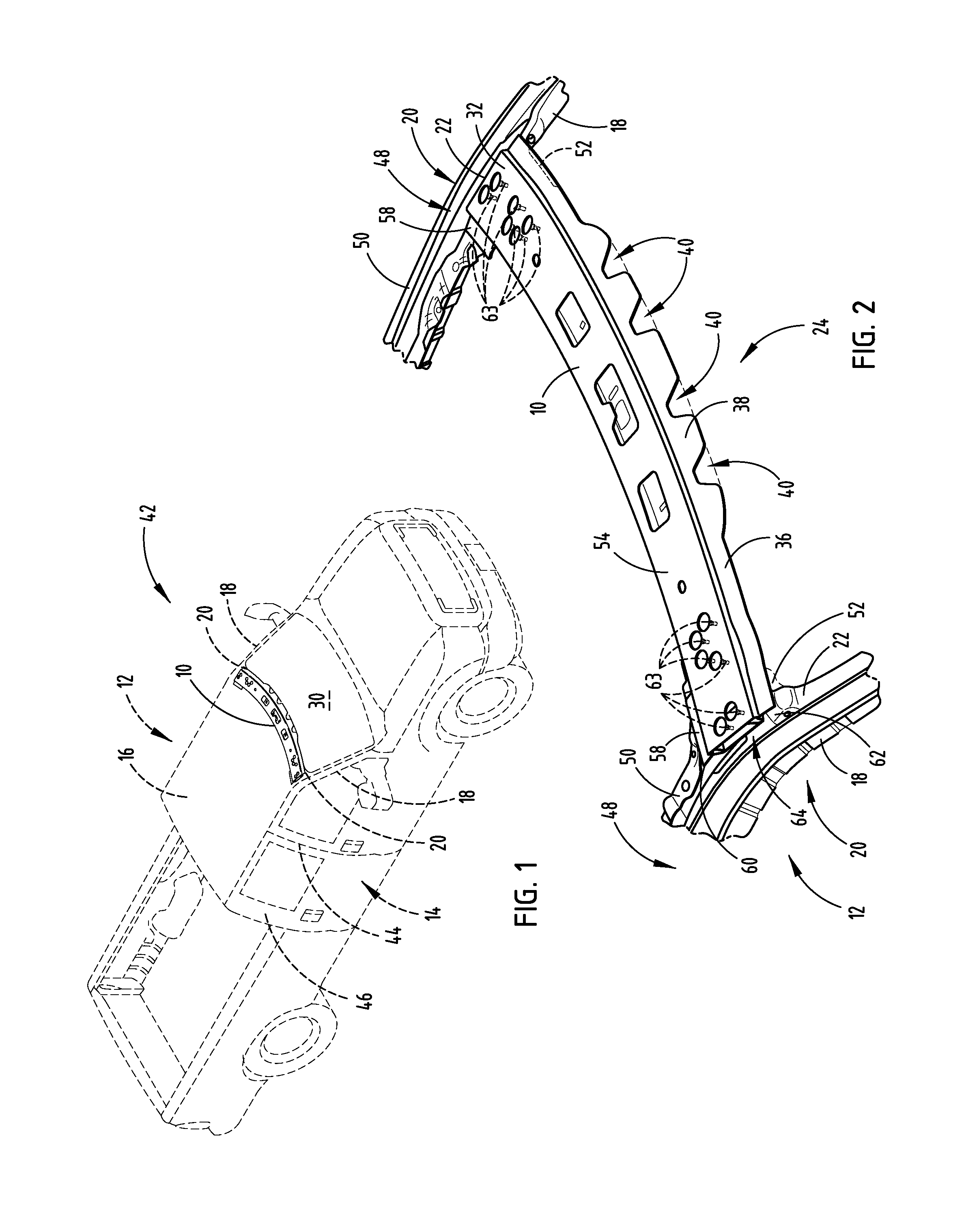 Header beam of a vehicle frame and method of forming the same