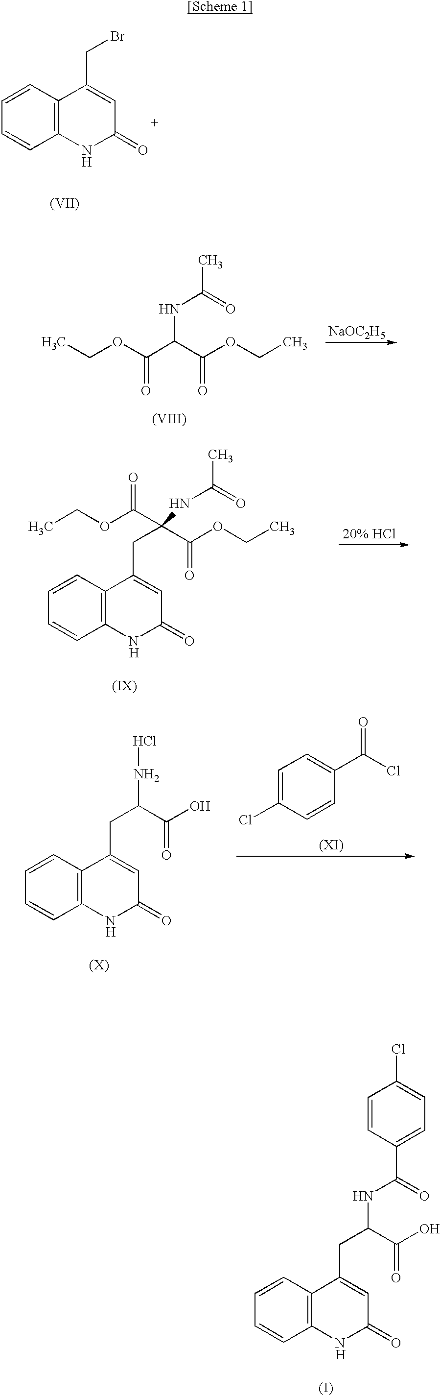 Process for preparing 2-(4-chlorobenzolamino)-3[ (1h)-quinolinon-4-yl] propionic acid