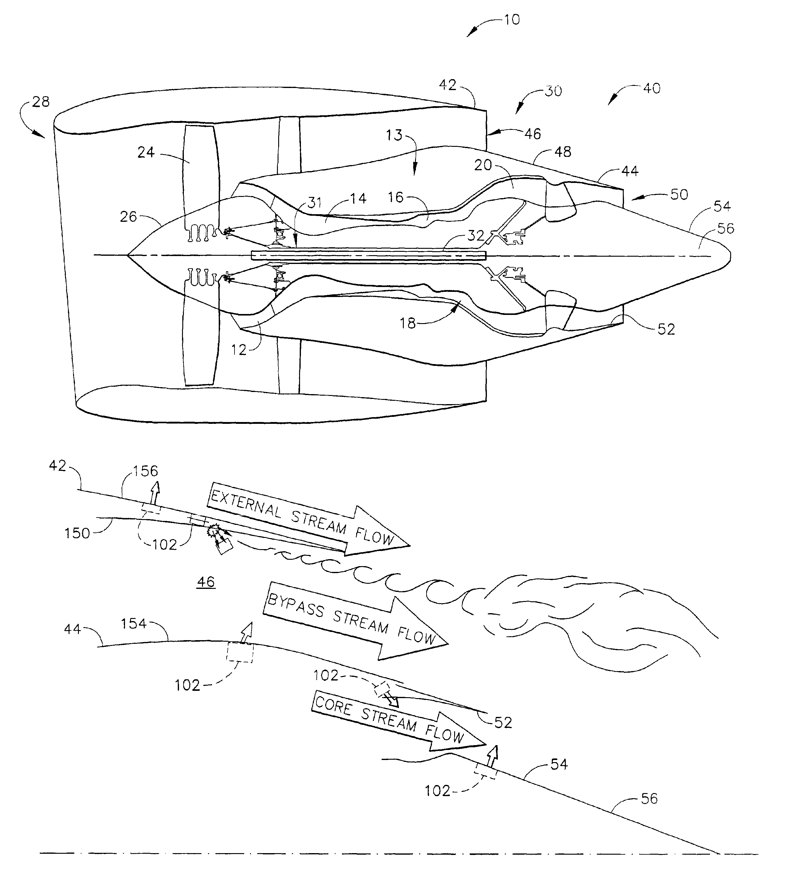 Method and apparatus for noise attenuation for gas turbine engines using at least one synthetic jet actuator for injecting air