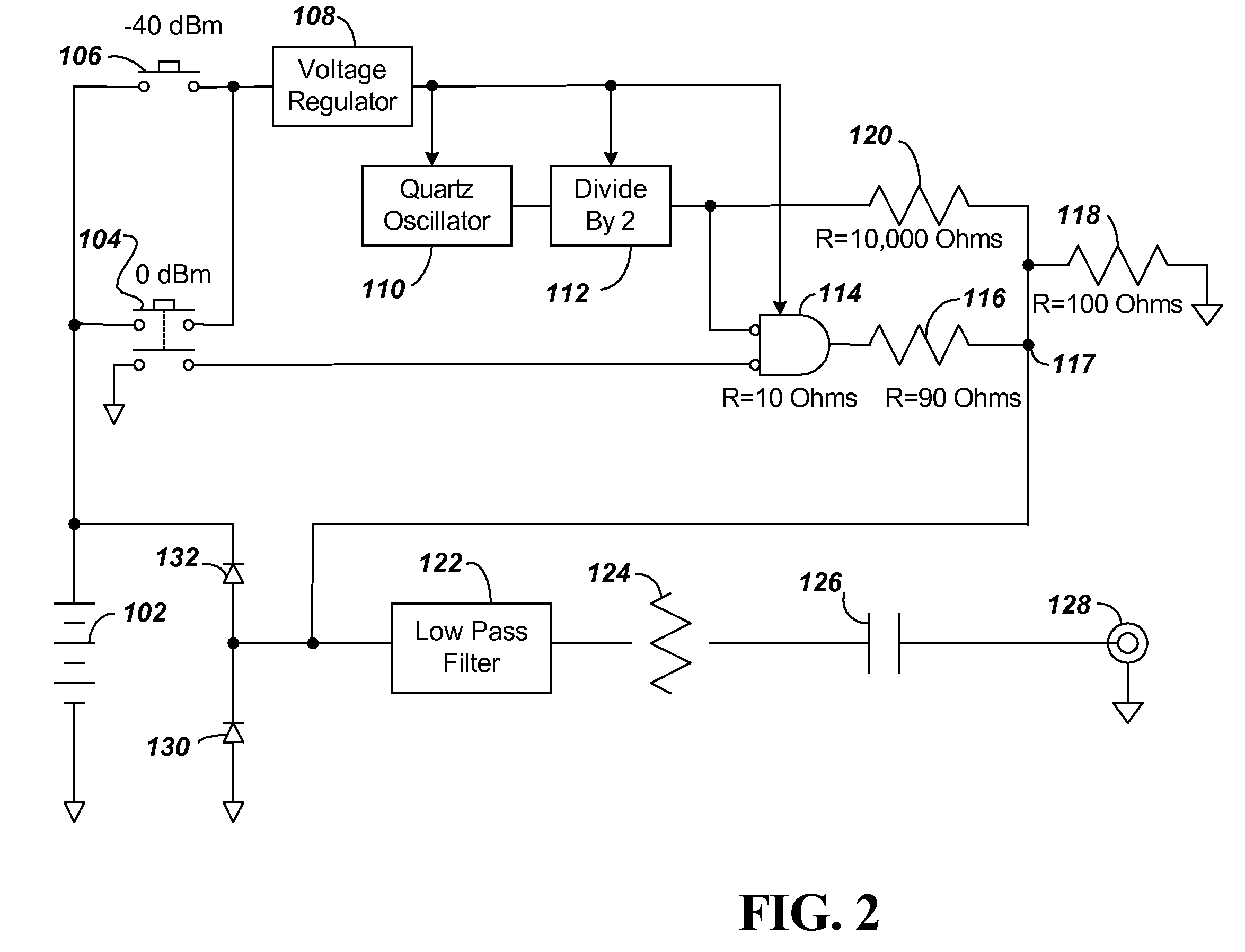 Miniature RF calibrator utilizing multiple power levels