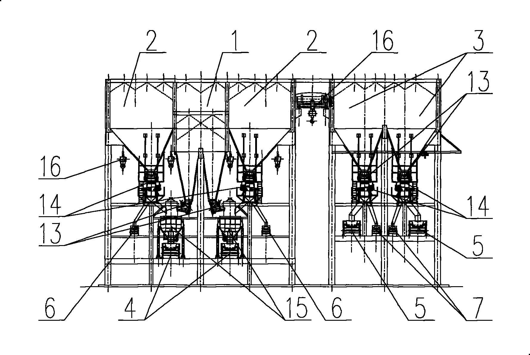 Combination technique arrangement of two coke and ore tank systems