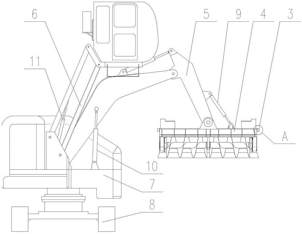 Unilateral arm-folding type spiral material leveling machine