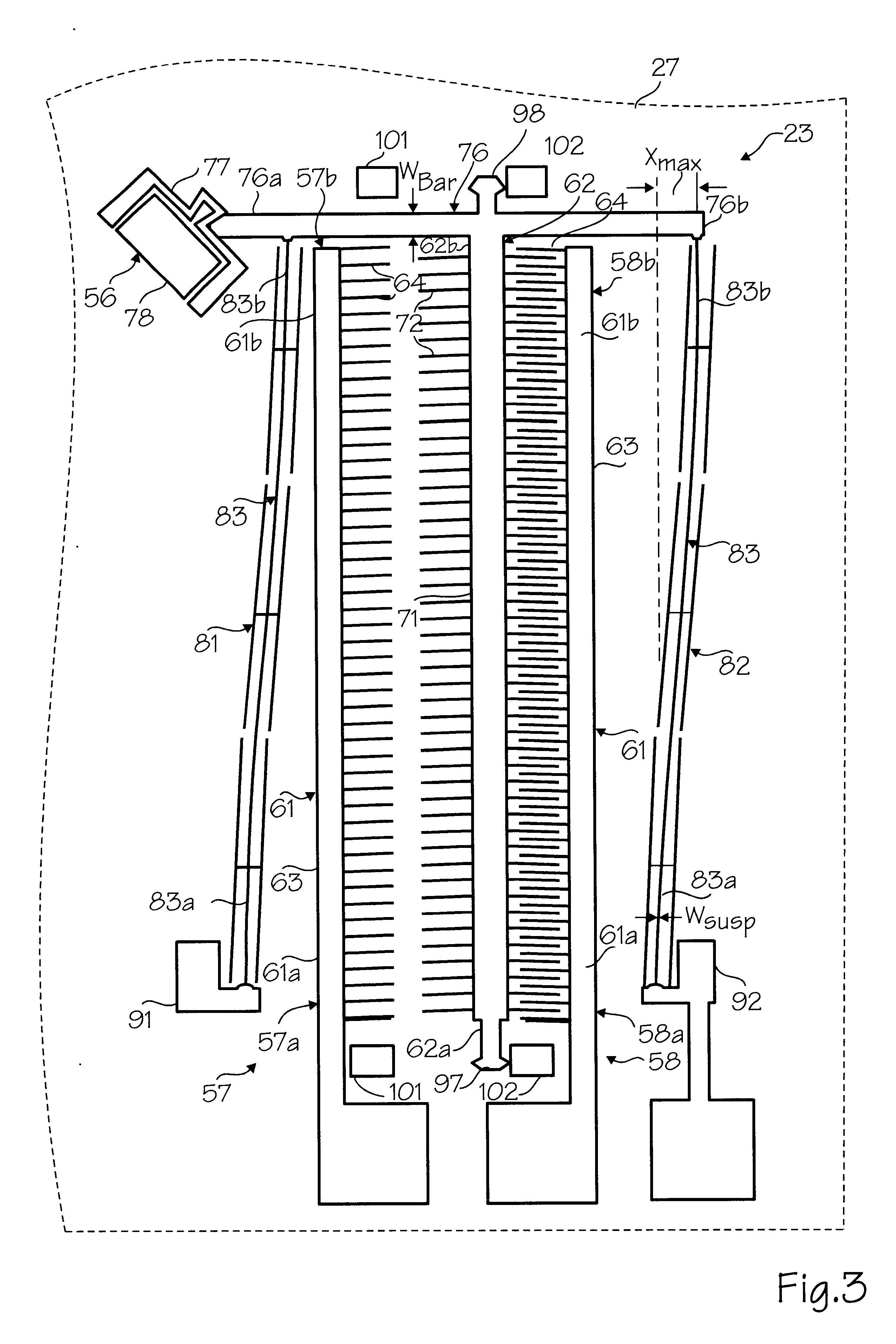 Electrostatic microactuator with offset and/or inclined comb drive fingers