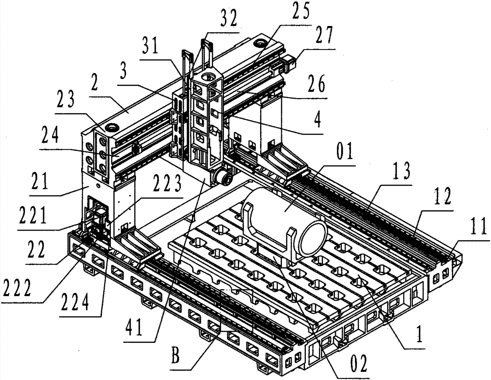 A CNC milling machine driven by a rack and pinion to move the gantry