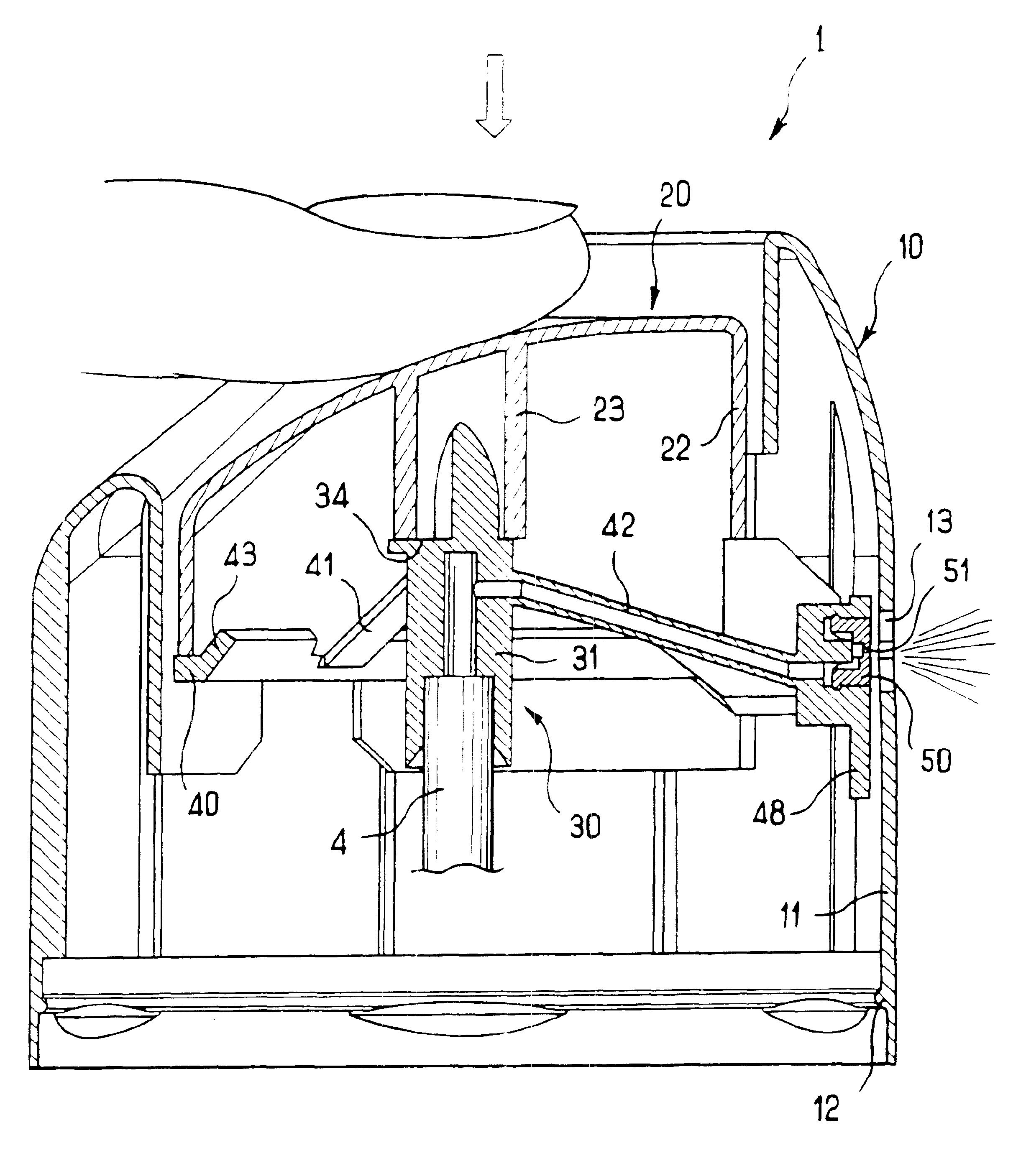 Dispenser device for fitting to a receptacle provided with a valve