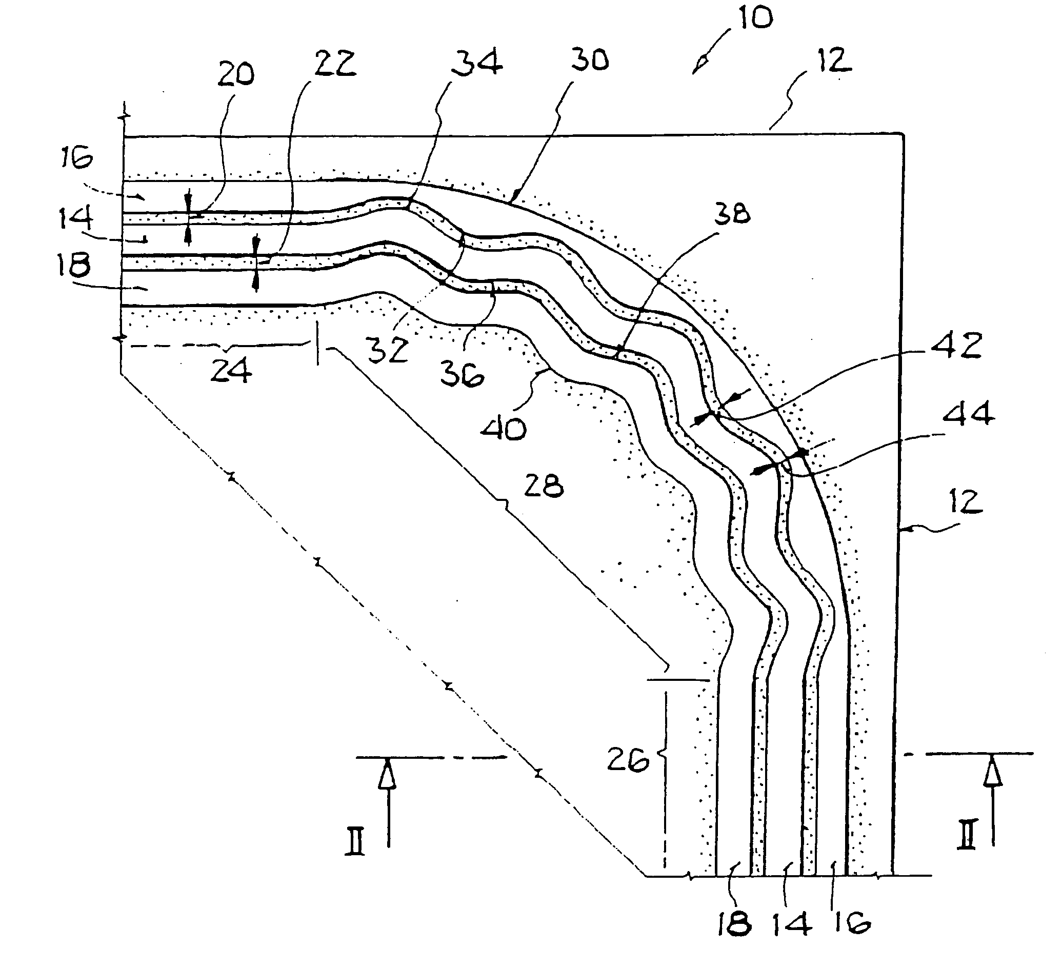 Planar microwave line with a directional change