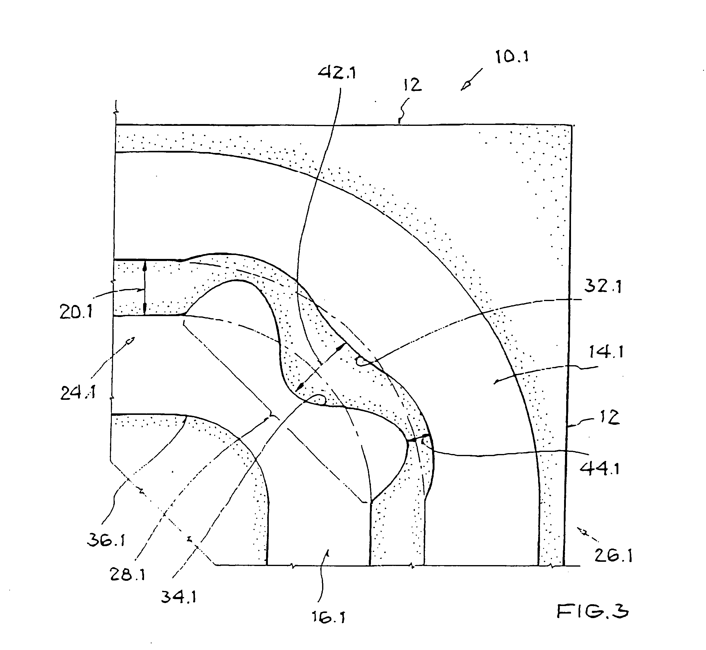 Planar microwave line with a directional change